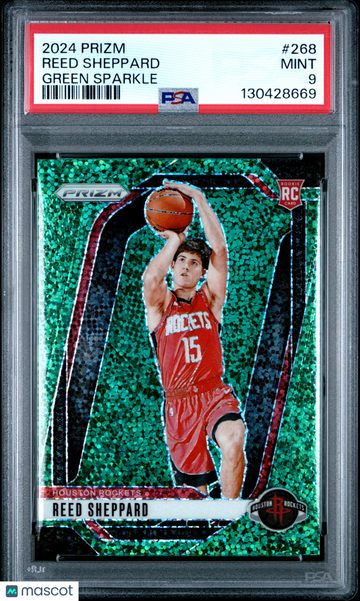 2024 Panini Prizm Reed Sheppard #268 Green Sparkle /8 PSA 9