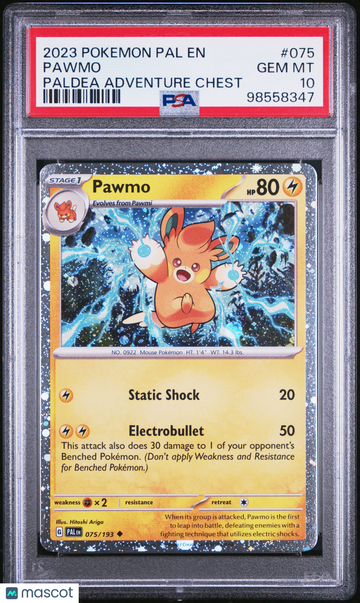 2023 Pokemon Pal EN-Paldea Evolved Pawmo Paldea Adventure Chest PSA 10 #075