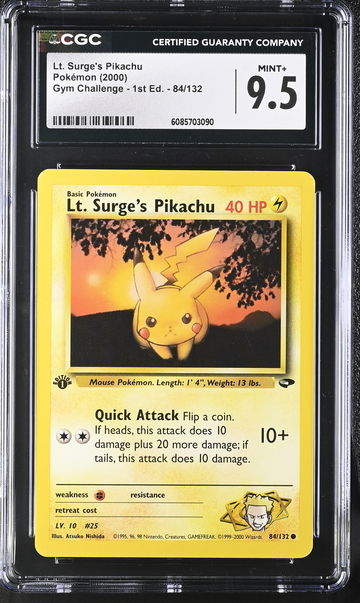 2000 Pokémon Gym Challenge Lt. Surge's Pikachu #84/132 1st Edition CGC 9.5