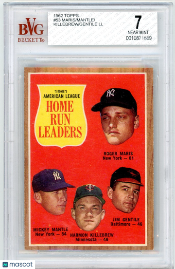 1962 Topps Harmon Killebrew Jim Gentile Mickey Mantle Roger Maris AL Home Run Leaders #53 /Roger BVG 7