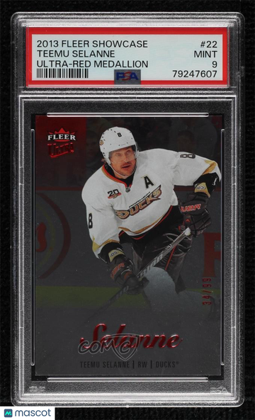 2013-14 Fleer Showcase Teemu Selanne #22 Red Medallion /99 Parallel/Variety Insert PSA 9