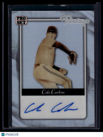 2026 Pro Set Metal - Pro Set Vintage Autographs Prismatic Silver Cole Carlon #VA-CC2 AU SN
