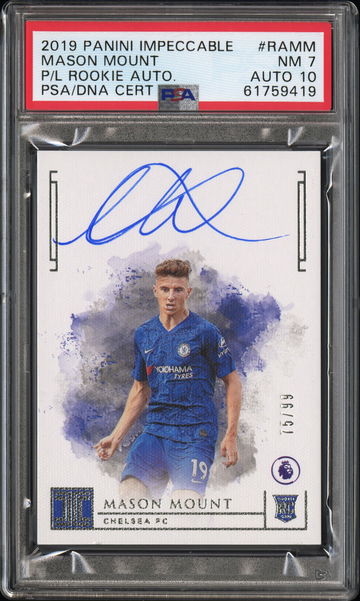2019 Panini Impeccable Premier League Rookie Autograph Mason Mount #5 /99 PSA 7