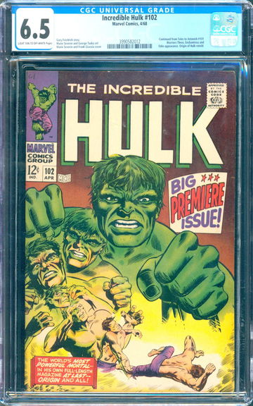 Incredible Hulk #102 (1968) CGC 6.5 -- Origin of Hulk retold; 1st issue since #6