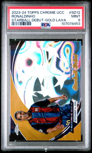 2023 Topps Chrome UEFA Club Competitions Starball Debut Gold Lava Ronaldinho #SD12 PSA 9