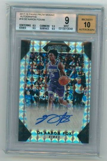 De'Aaron Fox RC 2017 Panini Prizm Mosaic #18 Rookie Autograph BGS 9 10 Auto