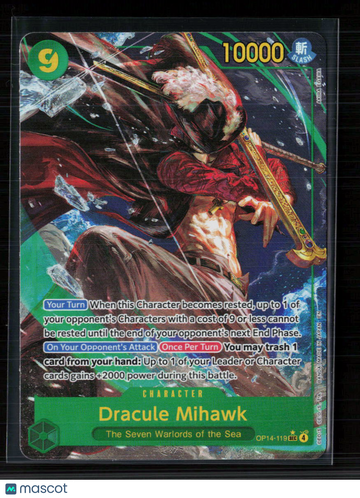 2023 Bandai One Piece Card Game Kingdoms of Intrigue Dracule Mihawk Super Parallel Rare Slash The Seven Warlords of the