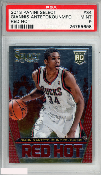 2013 PANINI SELECT RED HOT GIANNIS ANTETOKOUNMPO #34 ROOKIE RC BUCKS PSA 9