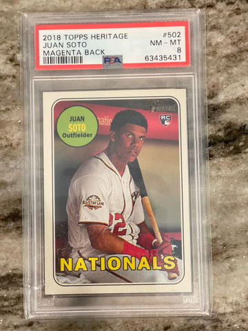 Juan Soto topps heritage RC magenta back