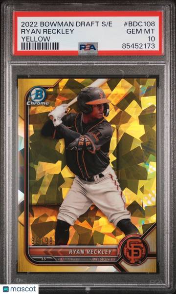 2022 Bowman Ryan Reckley #BDC108 Yellow Rookie PSA 10