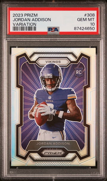 2023 PANINI PRIZM VARIATION JORDAN ADDISON #308 RC ROOKIE PSA 10