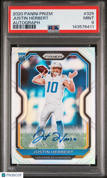 2020 Panini Prizm Justin Herbert #325 Silver Autograph Autograph Short Print Parallel/Variety Rookie PSA 9 Panini Authen