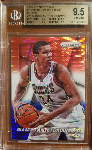2014-15 Prizm Giannis Antetokounmpo Red White and Blue Pulsar Prizm BGS 9.5 QUAD 9.5 True Gem