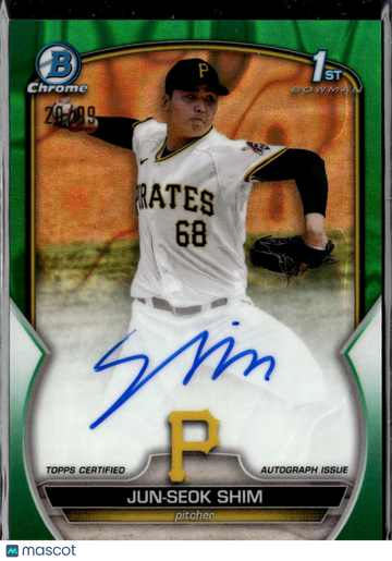 Jun-Seok Shim 2023 Bowman Chrome Auto Green Refractor /99 Pittsburgh Pirates