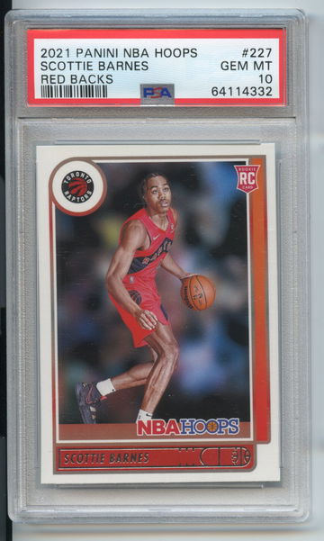 PSA 10 Gem Pop 9 Red Back Scottie Barnes Hoops 2021 Rookie RC #227 Raptors Backs