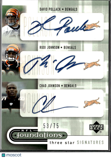 Chad Johnson Rudi Johnson David Pollack 2005 Upper Deck NFL Foundations Three Star Signatures Auto /75 Cincinnati Bengal