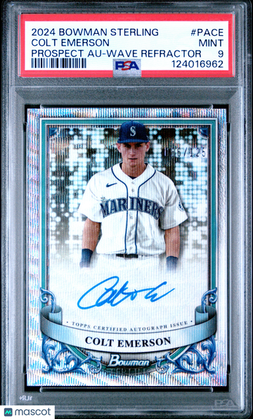 2024 Bowman Sterling Prospect Autographs Colt Emerson #PACE Wave Refractor PSA 9