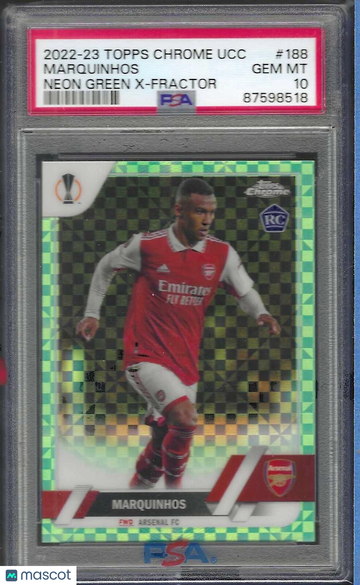 2022-23 Topps Chrome UEFA Club Competitions Marquinhos #188 Neon Green X Fractor PSA 10