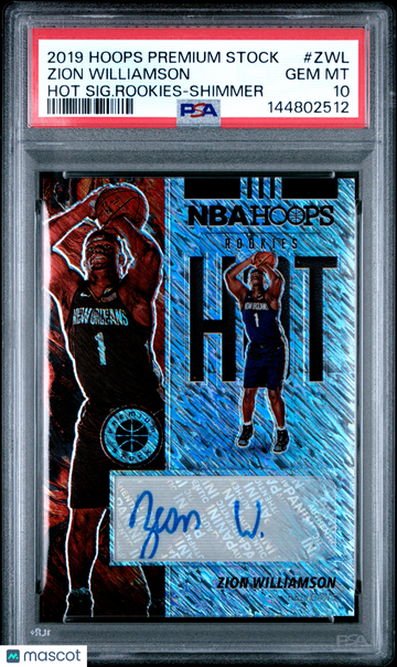 2019 Panini Hoops Premium Stock Hot Signatures Rookies Zion Williamson #ZWL SIG. Rookies Shimmer PSA 10