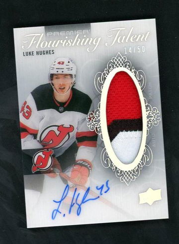 2023 Upper Deck Premier FT-LH Luke Hughes Flourishing Talent /50 VG Devils Auto
