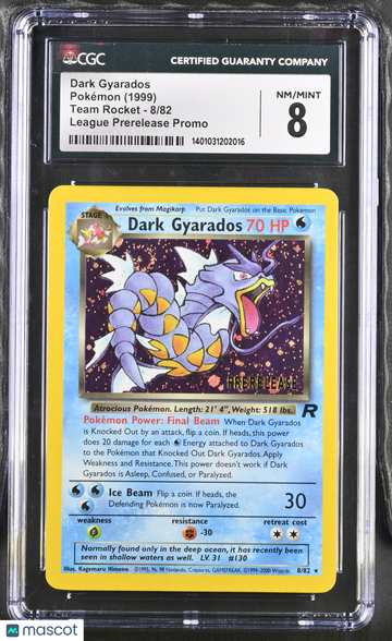 1999 Pokemon Team Rocket Dark Gyarados League Prerelease Promo CGC 8 #8/82