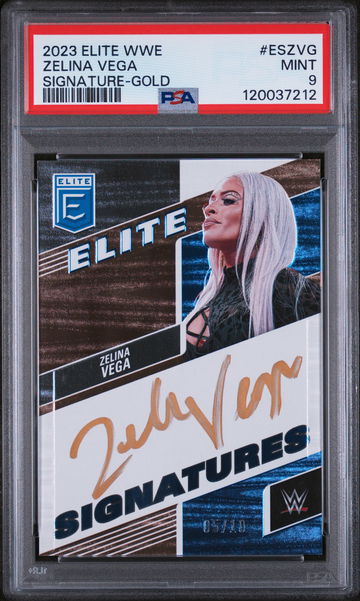 2023 Panini Donruss Elite WWE Signatures Gold Zelina Vega #ES-ZVG Auto /10 PSA 9