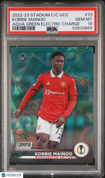 2022-23 Topps Stadium Club Chrome UEFA Club Competitions Kobbie Mainoo #73 Aq GRN Electric Charge Ref PSA 10