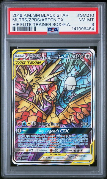 2019 Pokemon Sun and Moon Black Star Promo Hidden Fates Elite Trainer Box Articuno/Moltres/Zapdos Gx #SM210 PSA 8