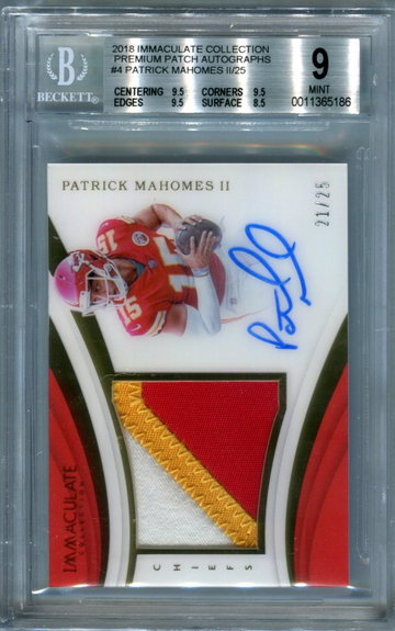 2018 Immaculate Collection Patrick Mahomes /25 premium patch BGS 9 auto 9