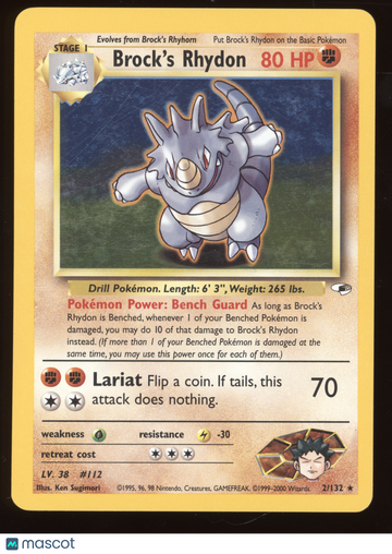 2000 Pokemon Gym Heroes Brock's Rhydon Holo Rare #2/132