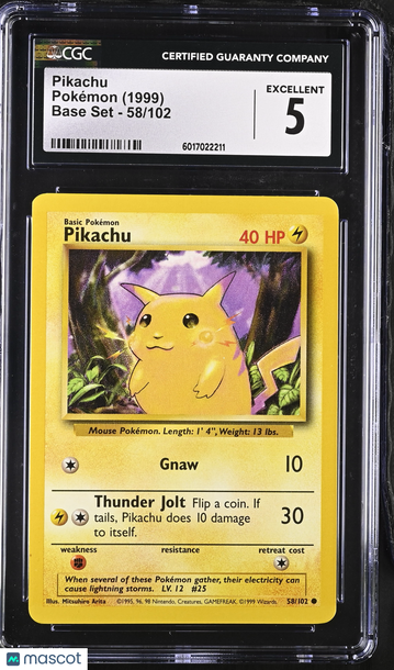 1999 Pokémon Base Set Pikachu CGC 5 #58/102