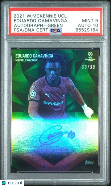 2021 Topps Weston Mckennie UEFA Champions League Eduardo Camavinga Autograph Green /99 PSA 9 Auto 10