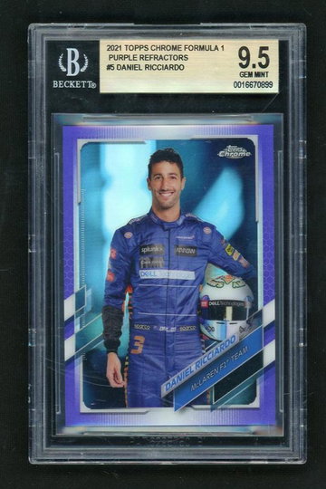 2021 Topps Chrome 5 Daniel Ricciardo Purple Refractors Purple /399 Beckett 9.5 Gem Mint McLaren F1 Team