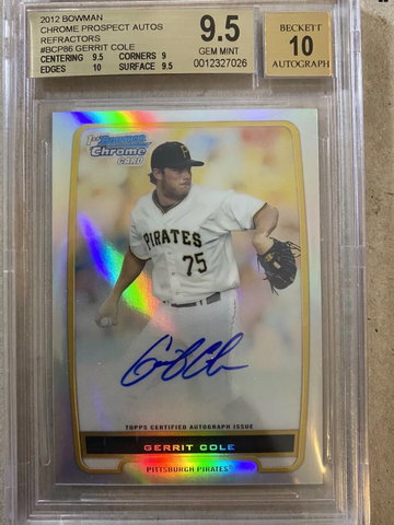 2012 Bowman Chrome Refractors Auto Gerrit Cole BGS9.5/10