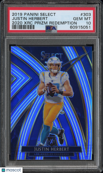 2019 Panini Select Justin Herbert #303 2020 XRC Prizm Redemption Short Print Parallel/Variety Rookie Insert PSA 10