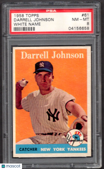 1958 Topps Darrell Johnson #61 White Name PSA 8