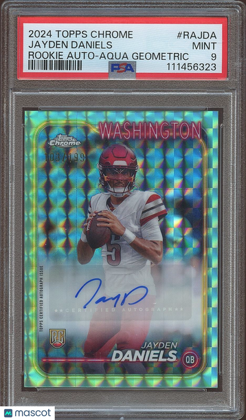 2024 Topps Chrome Jayden Daniels #RA-JDA Aqua Geometric Refractor Parallel/Variety Rookie Insert PSA 9
