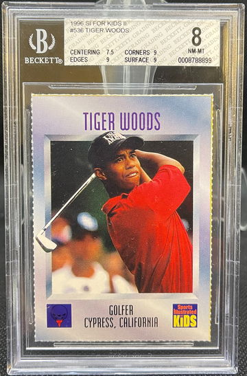 1996 S.I. For Kids Tiger Woods RC #536 BGS 8