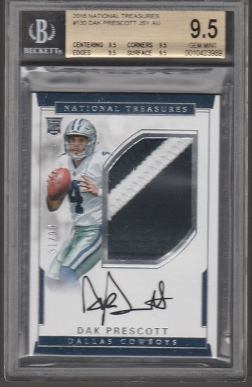 BGS 9.5 Dak Prescott 2016 Panini National Treasures #130 RPA Jersey Auto /99 RC Rookie Dallas Cowboys Quad Subs