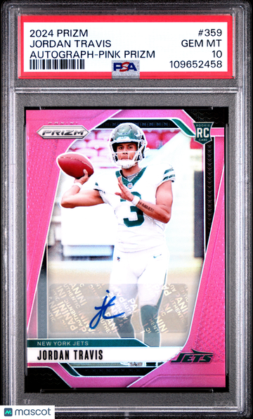2024 Panini Prizm Jordan Travis #359 Autograph Pink AU RC PSA 10 New York Jets