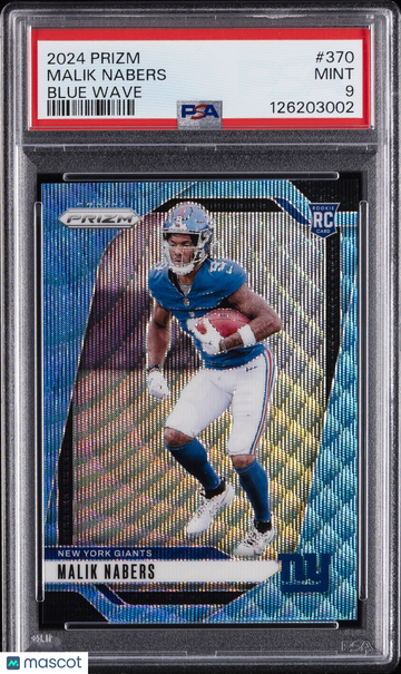 2024 Panini Prizm Malik Nabers #370 Blue Wave /230 Short Print Rookie Low Pop PSA 9