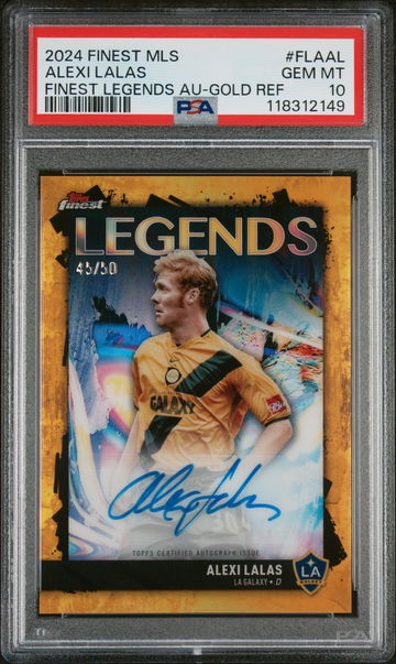 2024 Topps Finest MLS Finest Legends Autographs Gold Refractor Alexi Lalas #FLAAL /50 PSA 10