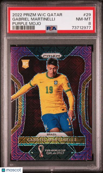 2022 Panini Prizm World Cup Qatar Gabriel Martinelli #29 Purple Mojo PSA 8