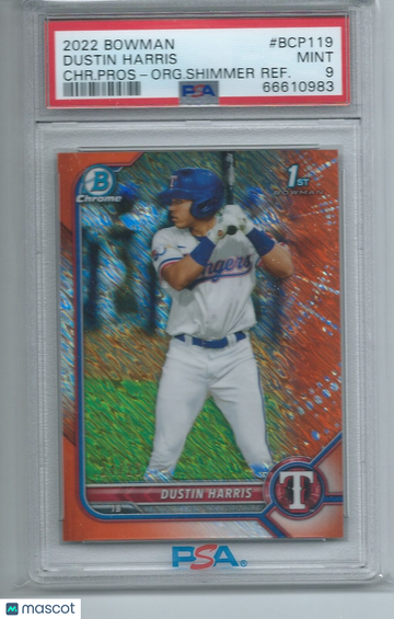 2022 Bowman Chrome Prospects Dustin Harris #BCP119 CHR. Pros Org. Shimmer Refractor PSA 9