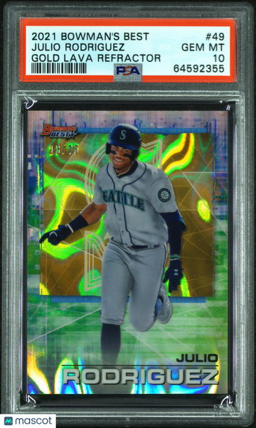 2021 Bowman's Best Julio Rodriguez #49 Gold Lava Refractor /15 PSA 10
