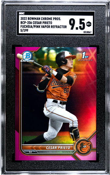 2022 Bowman Chrome Cesar Prieto BCP-206 Fuchsia/Pink Vapor Refractor 1st numbered 5/199