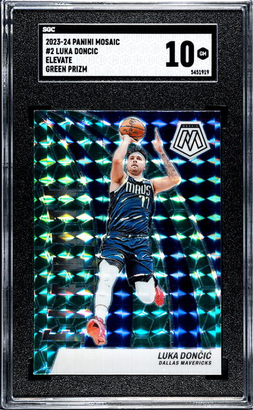 2023-24 Panini Mosaic #2 Luka Doncic Elevate Green Prizm SGC 10