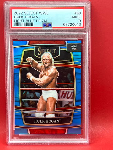 2022 SELECT WWE HULK HOGAN #69 LIGHT BLUE PRIZM 039/299 PSA 9