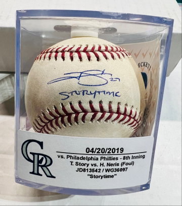 2019 Trevor Story Autographed Game Used Inscribed Story Time Baseball