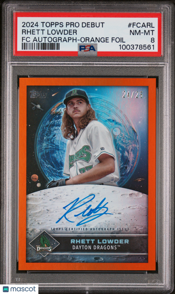 2024 Topps Pro Debut Future Cornerstones Autographs Rhett Lowder #FCARL FC Orange Foil /25 PSA 8